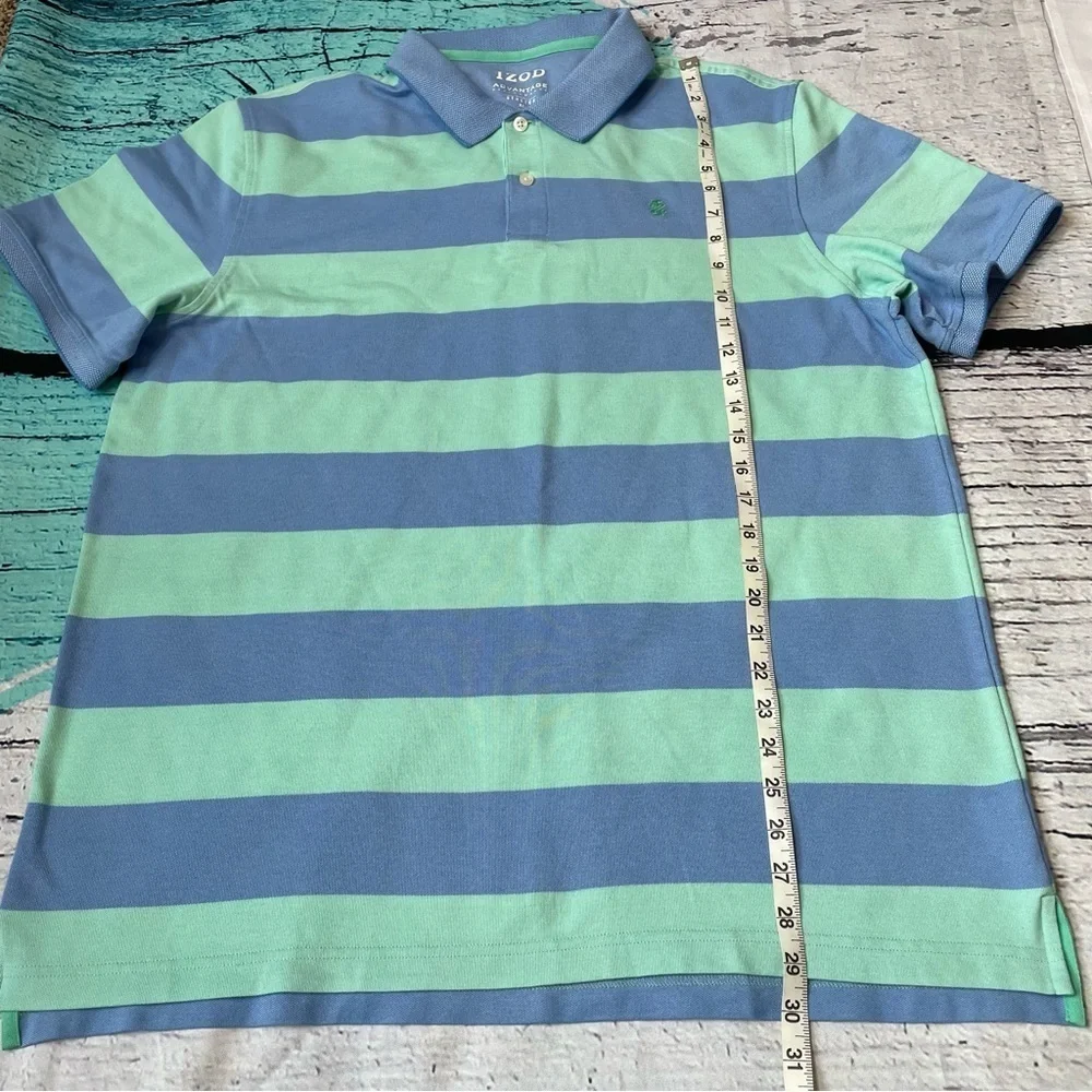 IZOD Men’s Advantage Performance Stretch Polo Shirt Size XL Blue‎ Green Striped
